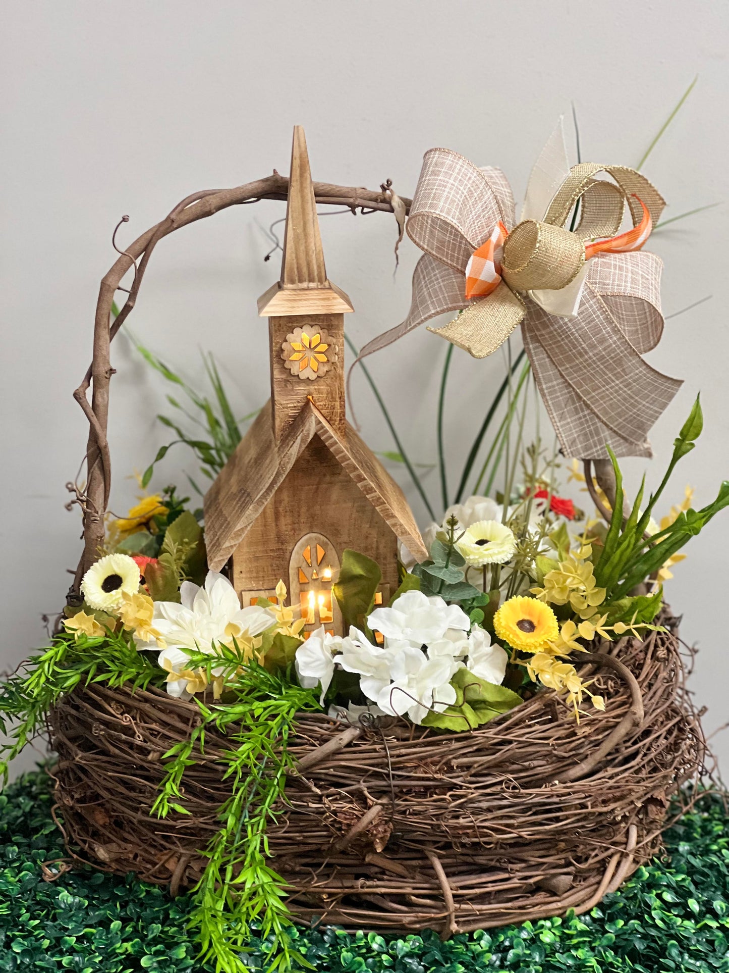 Faux Basket with Lighted Church