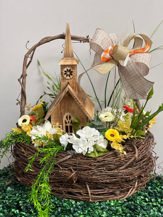 Faux Basket with Lighted Church