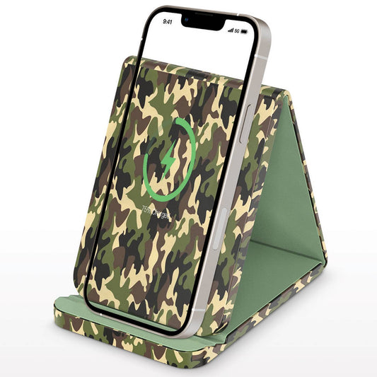 Green Camo - Leather Wireless Charging Folding Stand