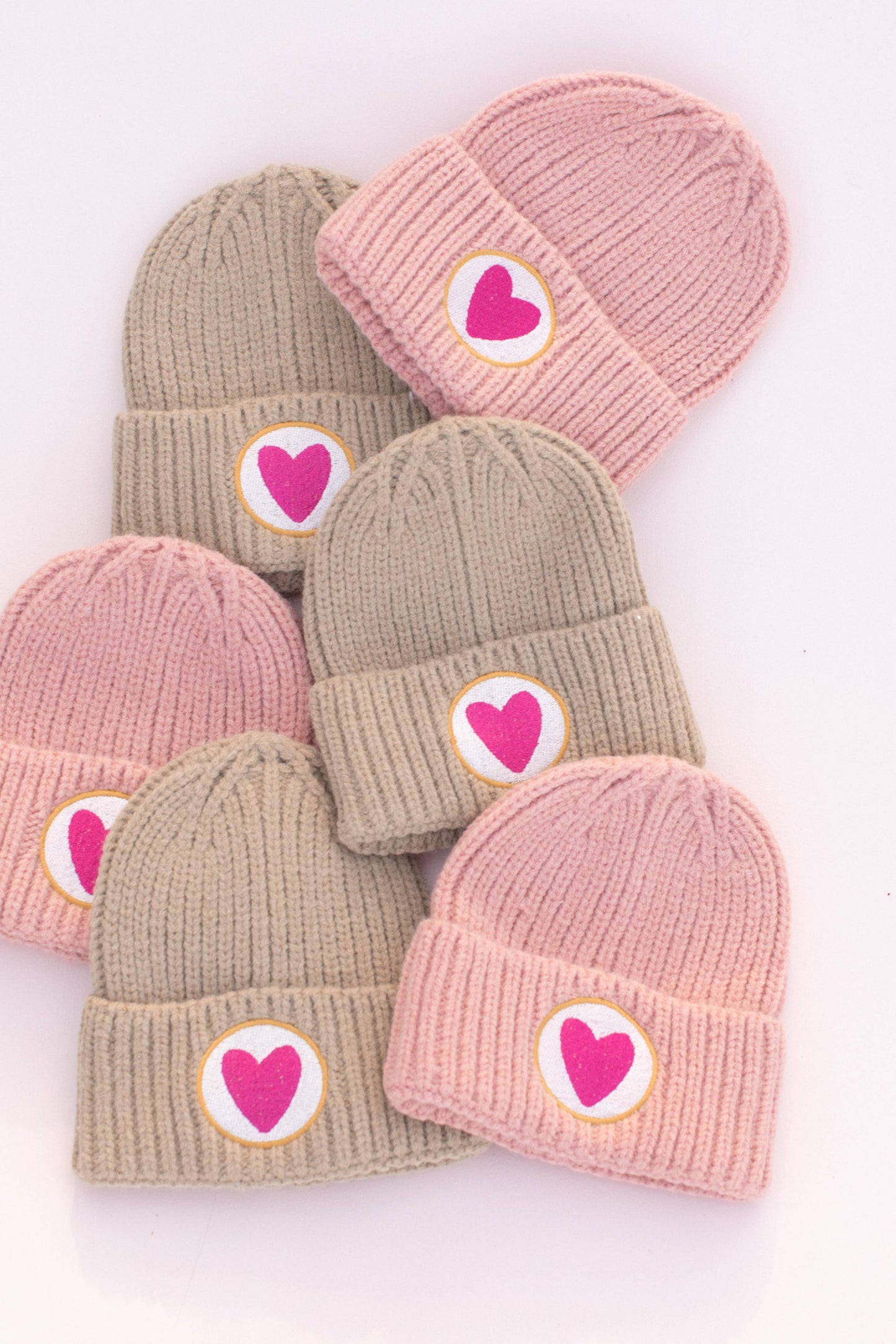 Kids Heart Knit Beanies: Camel